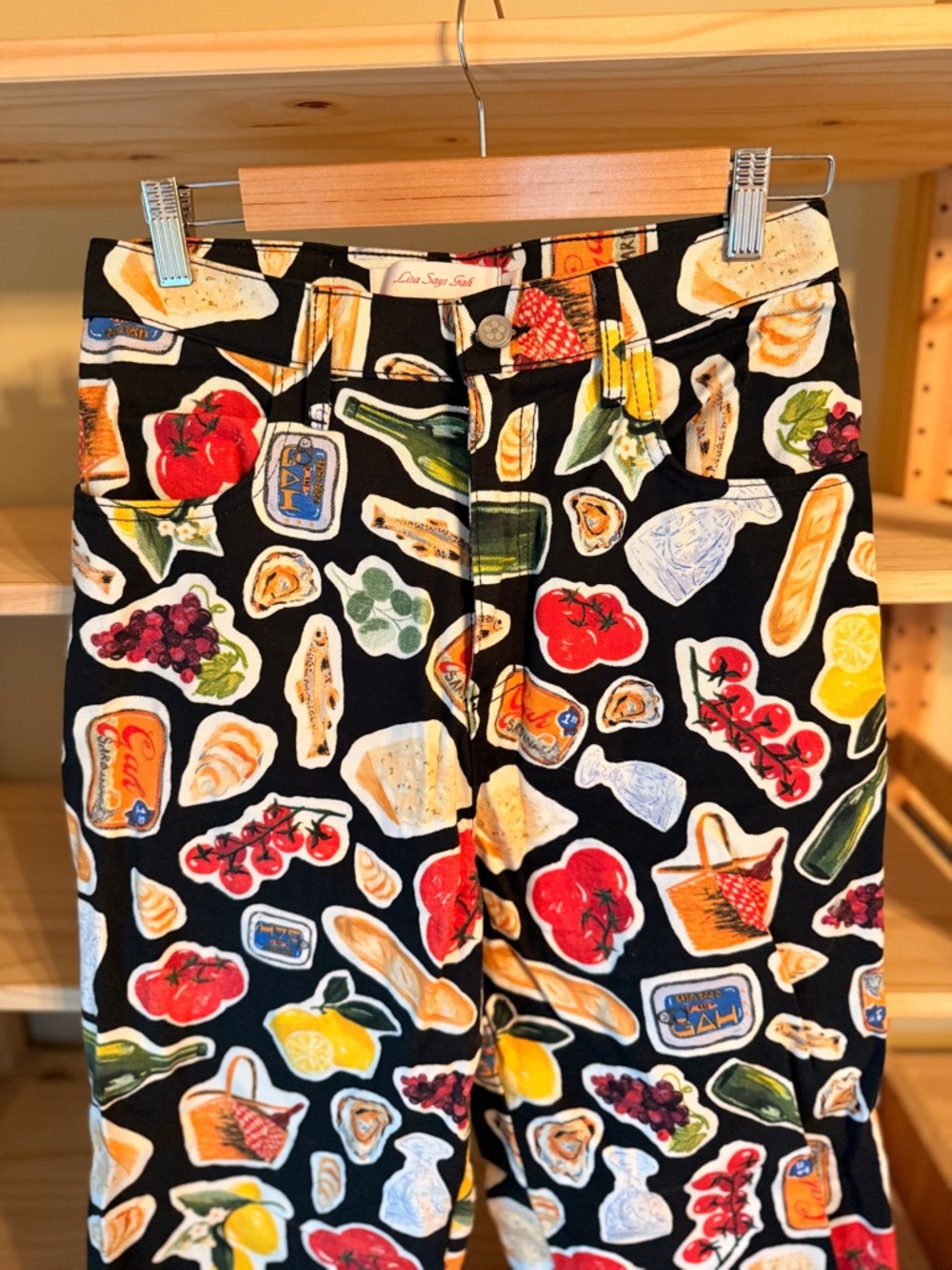 Lisa Says Gah Black Wide-Leg Jeans with Colorful Market Print - Picture 2 of 5